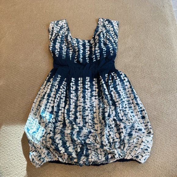 Calypso St Barth Dress Boho Bubble Skirt Mini Fit Flare Blue White Tie Dye Sz 8 - Picture 1 of 11